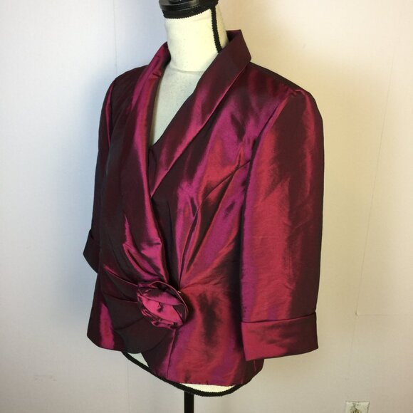 Alex Evenings Jacket Blazer Wrap Top XLP Woman's Petite Maroon Shiny 3/4 Sleeve - Picture 3 of 14